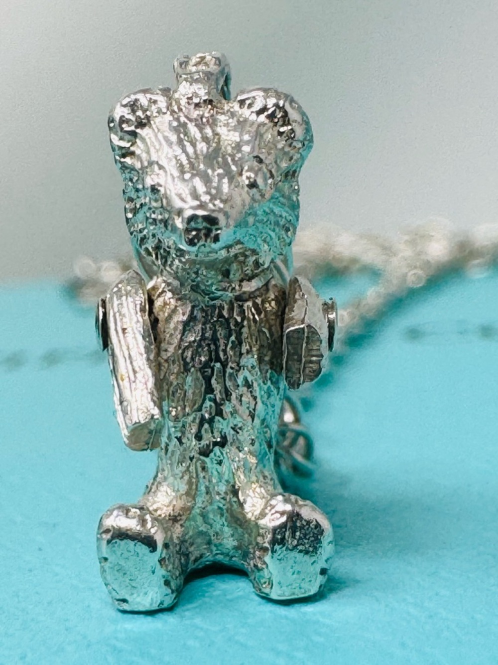 Authentic Tiffany & Co. Rare Vintage Teddy Bear Swivel Arms Necklace.